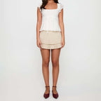 Jacquard Flower Top With Flying Sleeve Square Neck Bow Front Top
