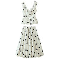 Long Polka Dot Skirt Set With Cropped Puffy Sleeveless Top
