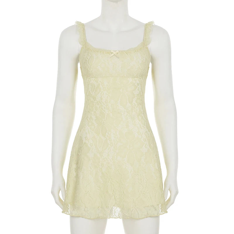 Light Yellow Lace Strapless Dress Slim Silhouette