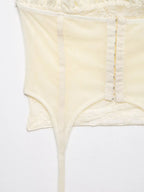 Female Slim Fit Square Neck Puff Sleeve Lace Ruched Corset Waist Short Blouse