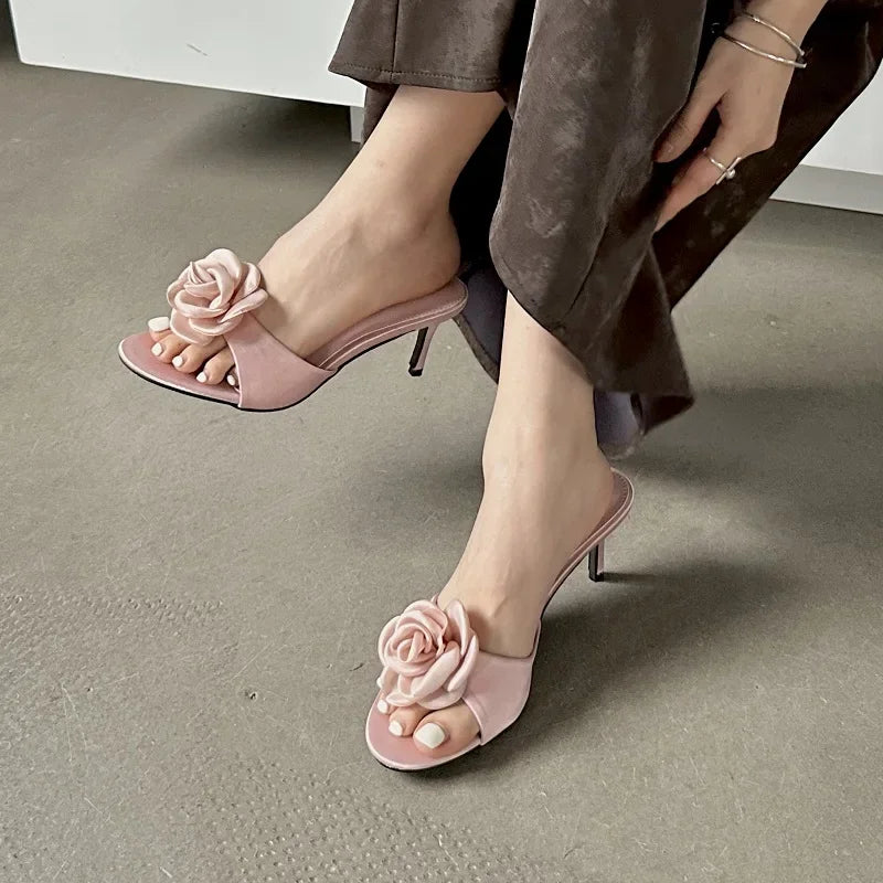 Floral Summer Slides With Low Heels