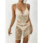 Hollow Out Skirt Crochet Knitted 2 Pieces Suits Cover Up