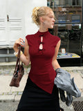 High Neck Hollow Out Bow Top