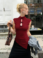 High Neck Hollow Out Bow Top