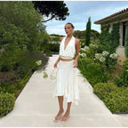 Elegant Asymmetrical A Line Midi Skirt High Waisted Pleated