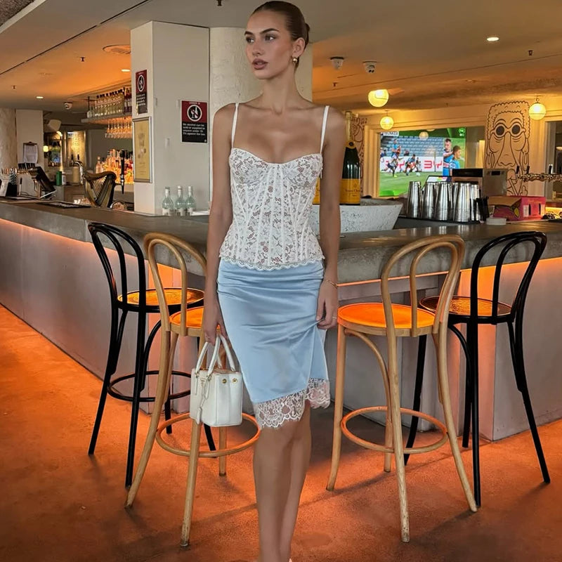 Lace-Paneled Female Lapel Button Long-Sleeved Shirt Slim Skirt Suit