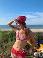 Striped Two-piece Bikini With Tie Dot Pattern Chic Beachwear Swimsuit For Summer Vibes