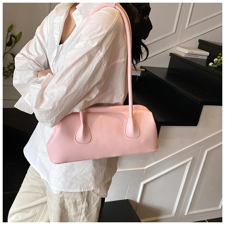 Underarm Bag Solid Color PU Shoulder Handbag