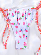 Floral Bow Pink Bikini Swimsuit For Women Low Waist Bandage Beachwear Chic Summer Bathing Suit