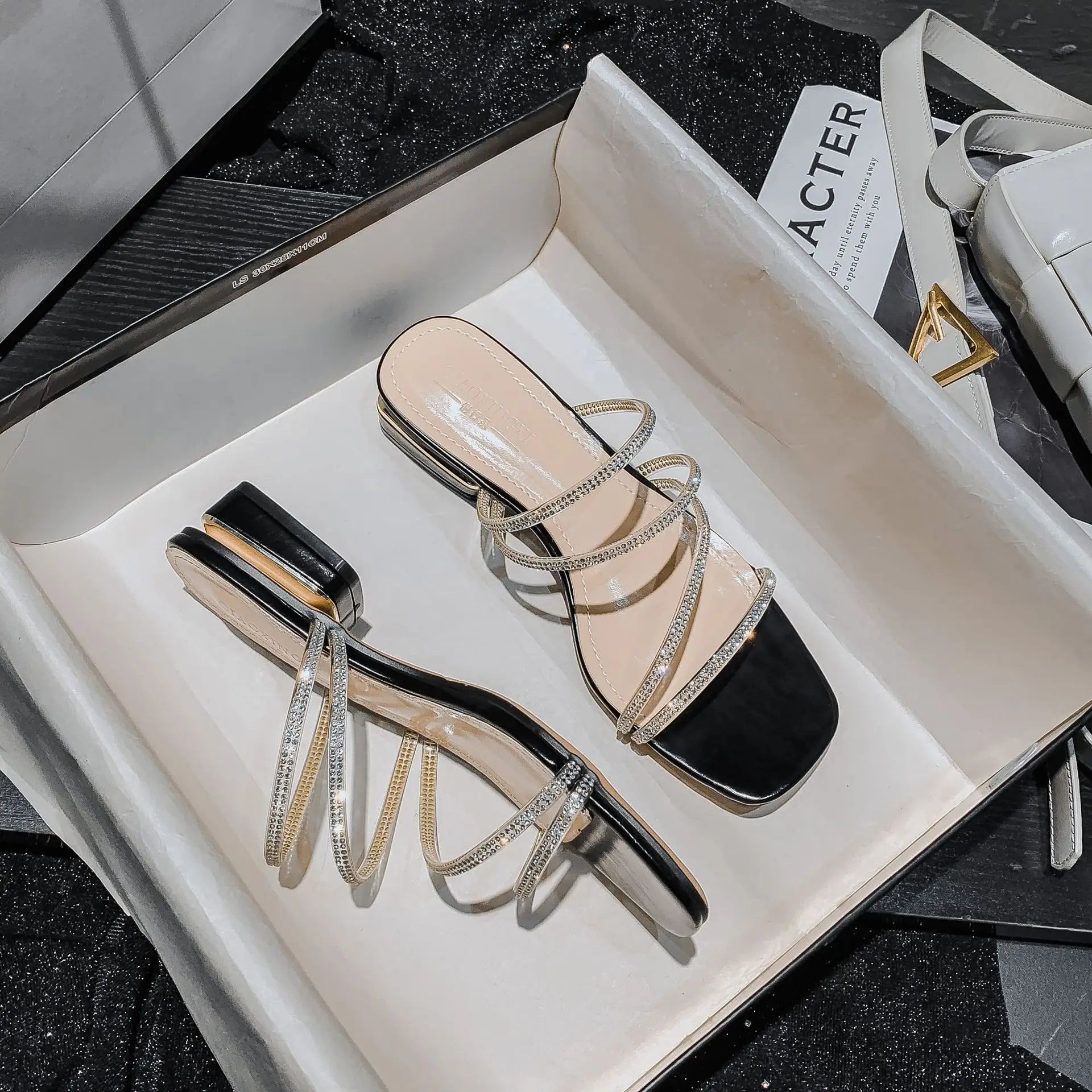 Crystal Rhinestone Clear Strap Sandals With Low Heel