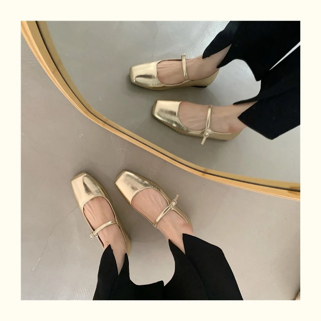 Mary Jane Flats With Square Toe Buckle Strap Retro Styled Women's Shoes