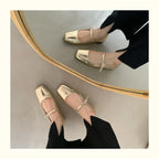 Mary Jane Flats With Square Toe Buckle Strap Retro Styled Women's Shoes