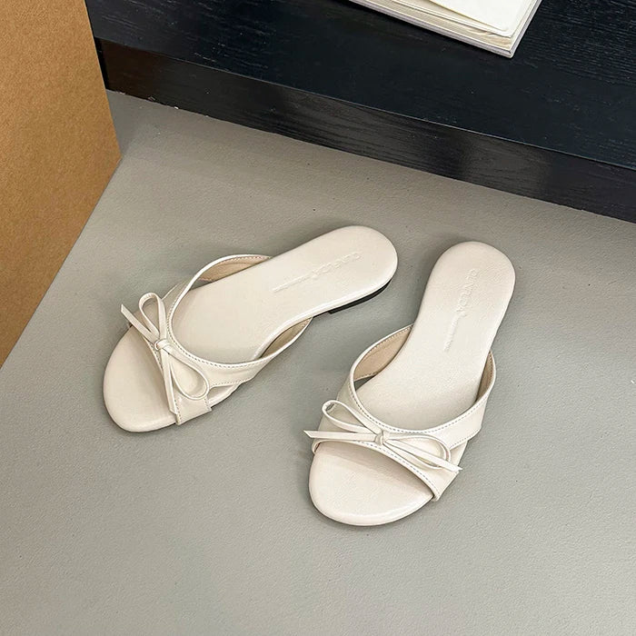 Butterfly Knot Open Toe Slides For Women Non Slip Flats
