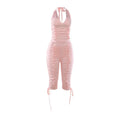 V Neck Halter Crop Top Two Piece Set With Sleek Fitted Pants