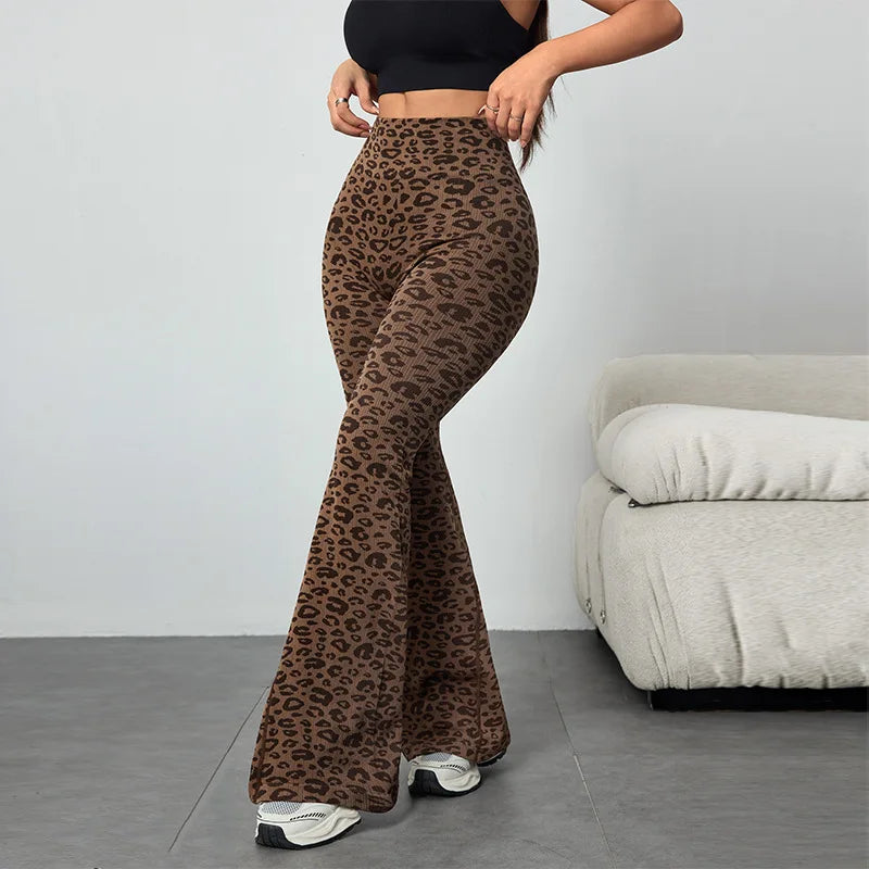 Leopard Print High Waist Bell Bottom Yoga Leggings For Women With Soft Stretch