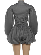 Stripe Zipper Cardigan And Ruched Mini Skirt Set