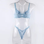 Lace Embroidered Bra and Thong Lingerie Set
