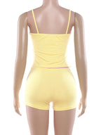 Two Piece Set With Hollow Camisole And Shorts