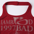Retro Choker Vest Crop Top In Red With Open Back Knit Tank Style