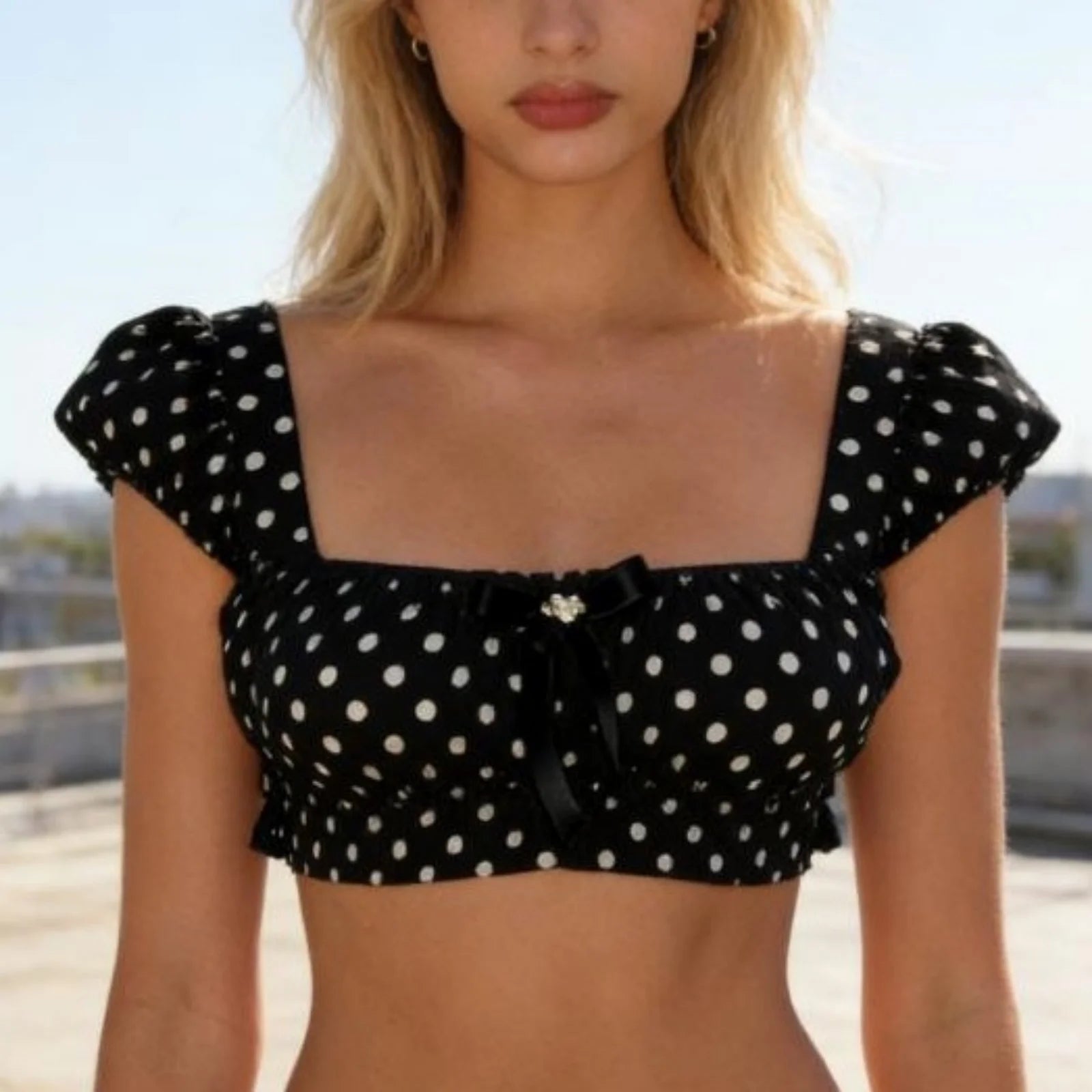 Y2K Off Shoulder Coquette Bow Crop Top