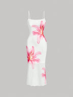 Chic Floral Sundress With Square Neckline Mid Calf