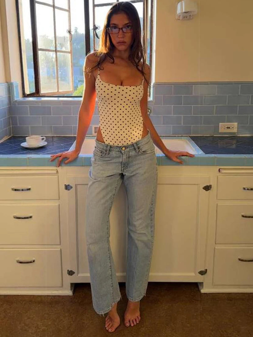 Retro Polka Dot Strap Jumpsuit With High Waist Silhouette