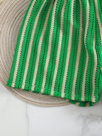 Retro Striped 3 Pieces Knitted Mesh String Bikini Set Swimsuit