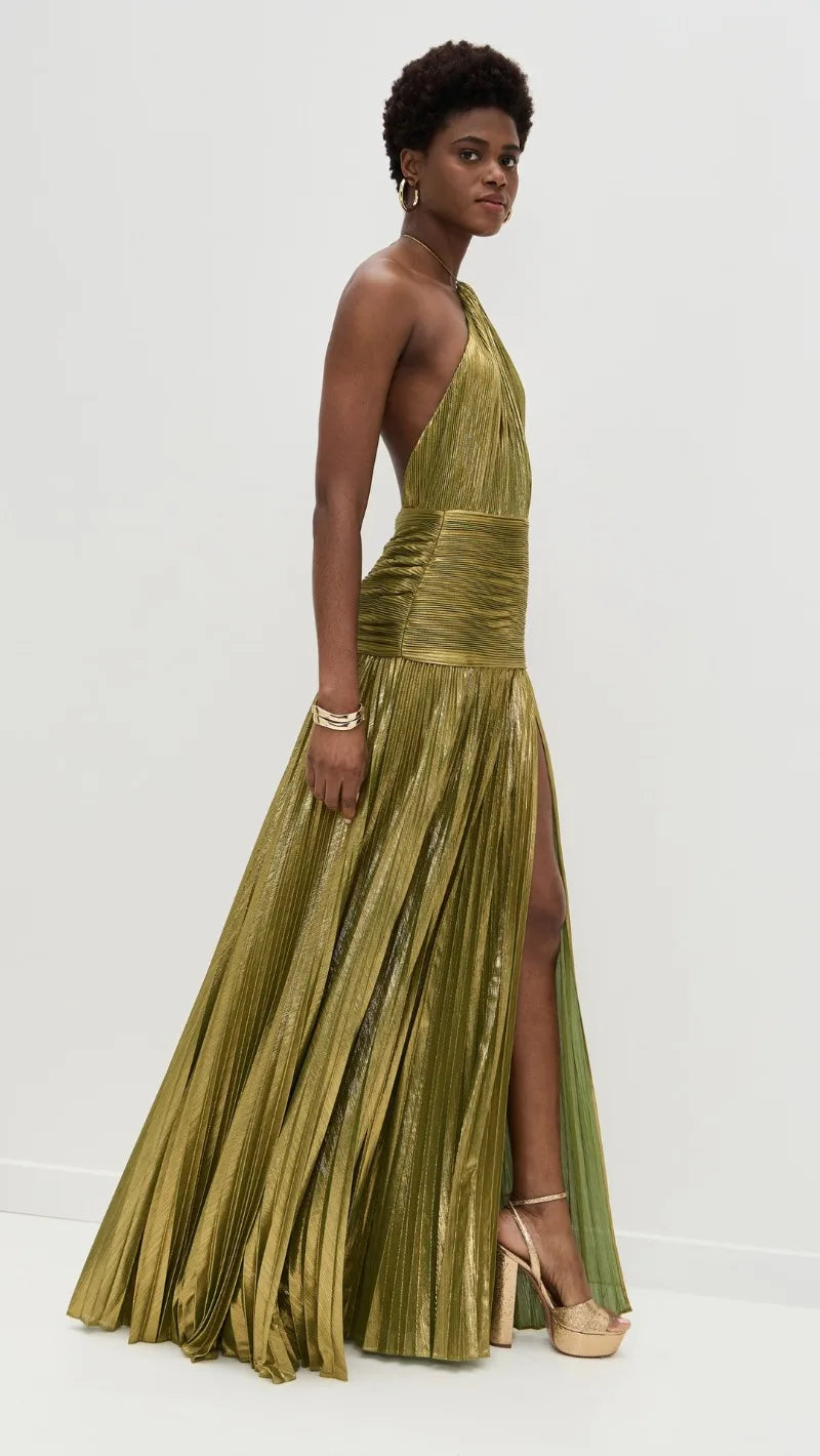 Off Shoulder Corset Halter Evening Gown With Slit