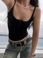 Square Collar Backless Single Breasted Ruffles Camisole