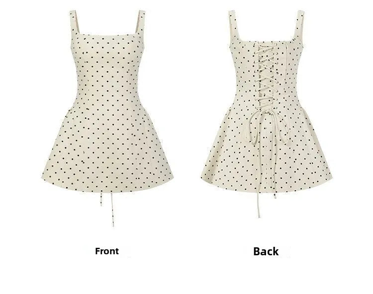 Polka Dot Gingham Mini Dress With Square Collar
