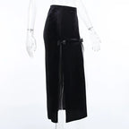 Punk High Waist Skirt With Bow Side Split Knee Length