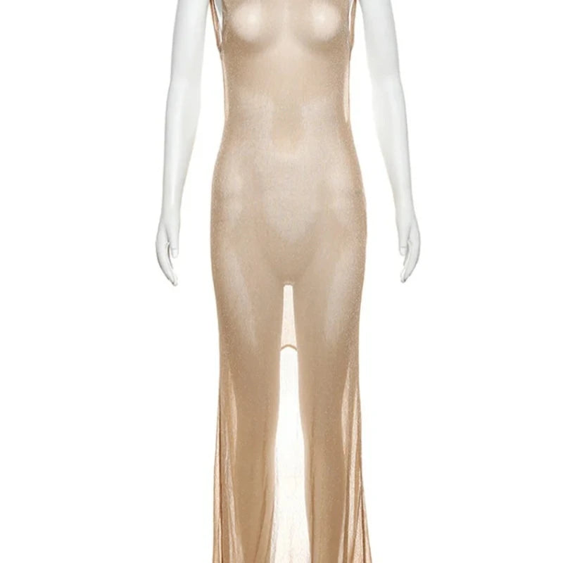 See Through Glitter Backless Dress l