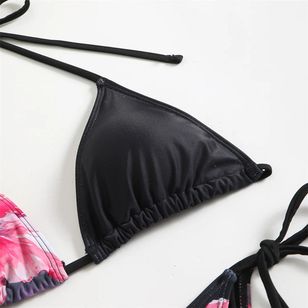 Flowers Printed With Skirt Halter Bikini Three-pieces Bikini set