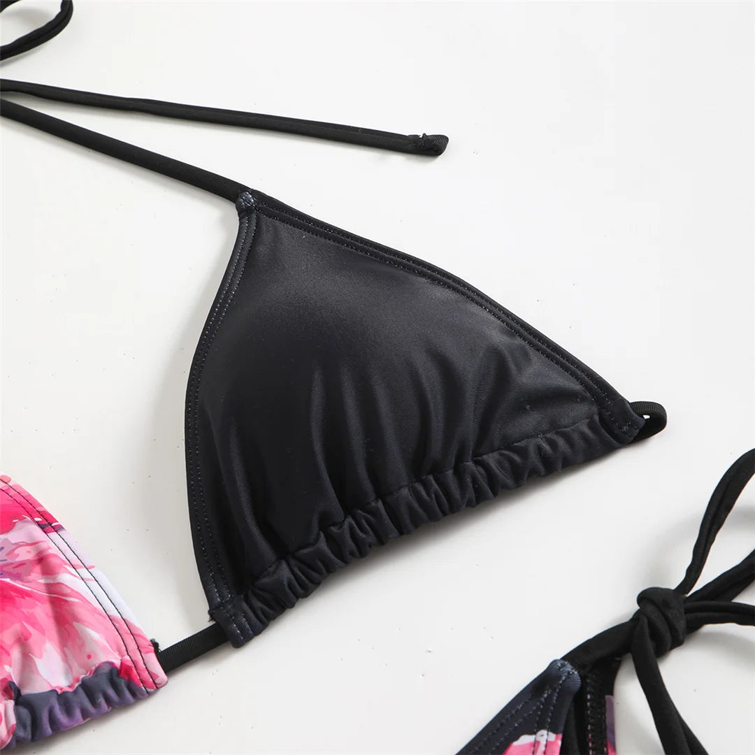Flowers Printed With Skirt Halter Bikini Three-pieces Bikini set