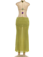 Elegant Halter Hollow Dress With Beaded Backless Mesh Patchwork