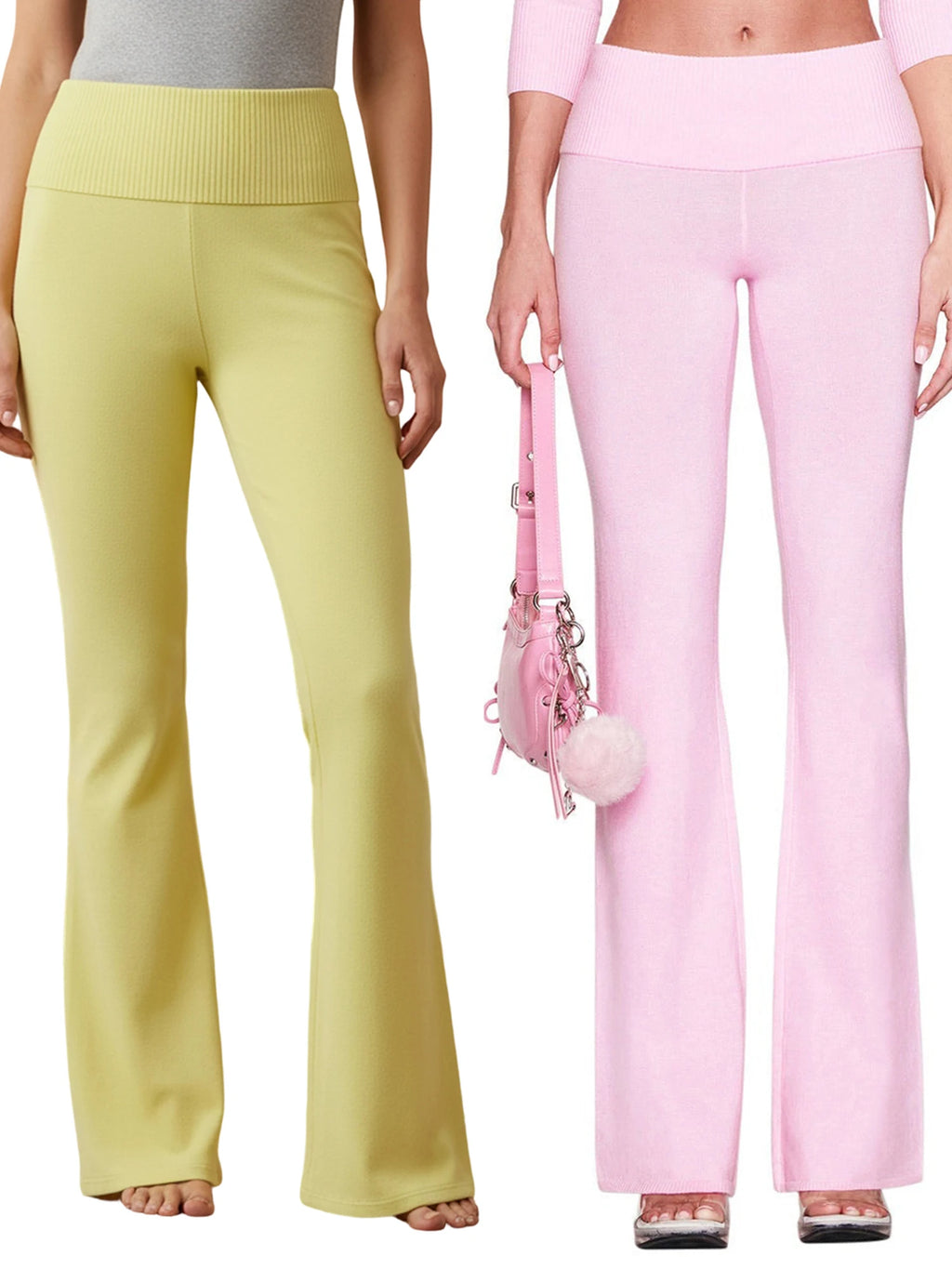 Boutique Knit Flared Pants With Elastic Waist And Back Bow Detail Slim Fit Trousers