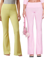 Boutique Knit Flared Pants With Elastic Waist And Back Bow Detail Slim Fit Trousers