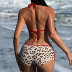Leopard Print Halter Bikini Set With Triangle Top And Low Rise Bottoms For Women Flirty Sunlit Vacations