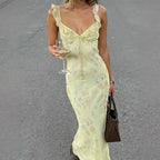 Floral Backless Spaghetti Strap Dress With Low Cut Silhouette
