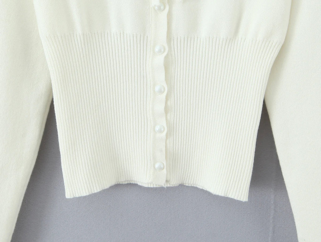 Lacing Up Bow Woodears O neck Open Buttons Through Crop Pointelle Knitted Cardigan Sweater Woman Jumper Knitwear
