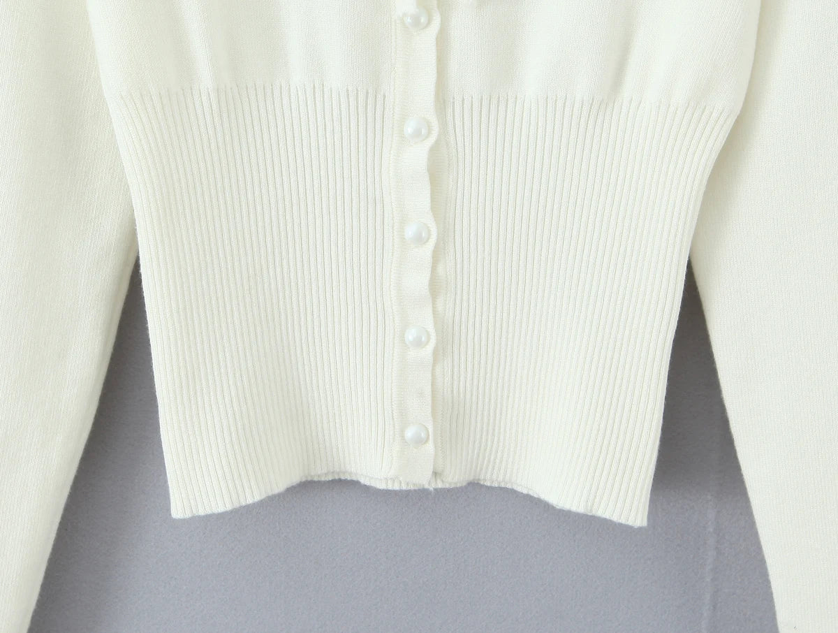 Lacing Up Bow Woodears O neck Open Buttons Through Crop Pointelle Knitted Cardigan Sweater Woman Jumper Knitwear