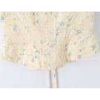 Sunlit Yellow Floral Corset Top With Lace Trim And Delicate Spaghetti Straps