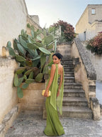 Elegant Satin Backless Halter Off-Shoulder Maxi Dress