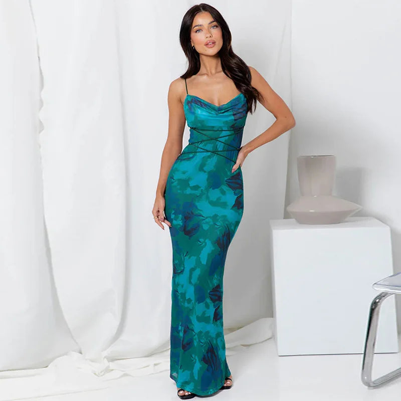 Backless Dress With Spaghetti Strap And V Neck