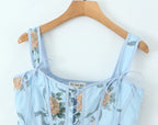 Blue Lace Up Bandage Tank Top Crop