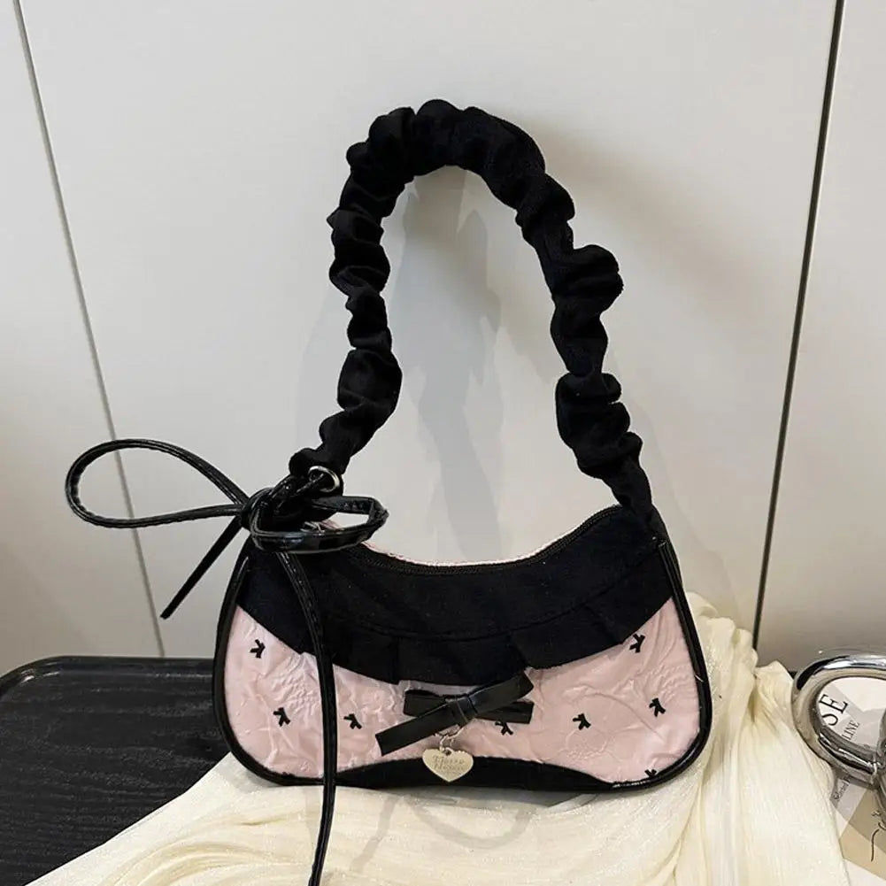 Lace Ribbon Tote With Stretchable Shoulder Strap Handbag