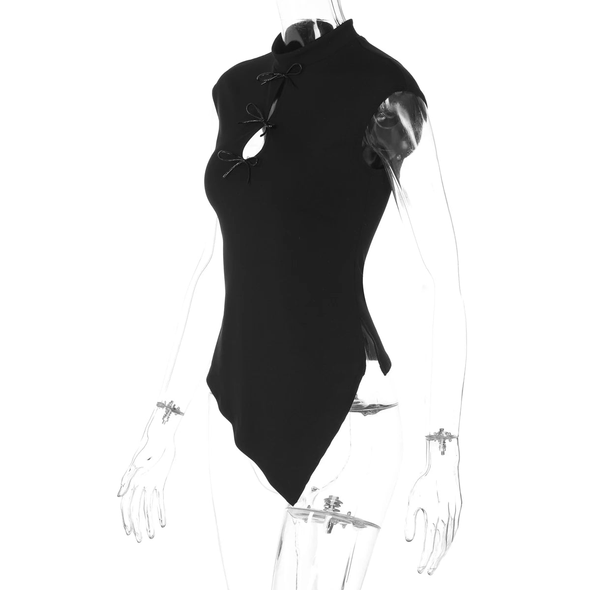 High Neck Hollow Out Bow Top