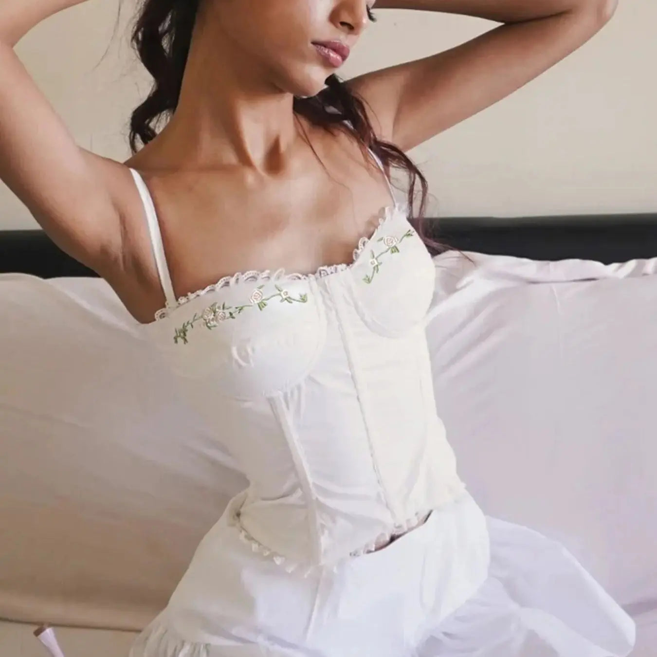 French Embroidered Flower Halter Corset Sexy Slim Top