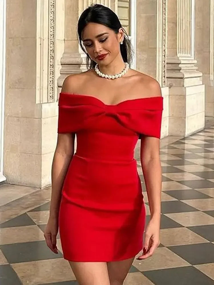 Bow Strapless Mini Backless Bodycon Dress