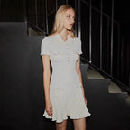 Polo Neck Knit Dress With Elastic Slim Fit And Multi Pocket Wrapped Hip Skirt